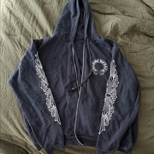 Chrome Hearts Dark Hoodie with White Wing Graphics